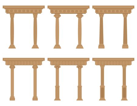 Vector set of antique arches. Architectural objects in flat style isolated on white background.のイラスト素材