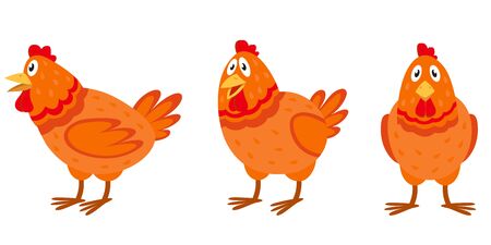 Hen in different poses. Farm animal in cartoon style.のイラスト素材