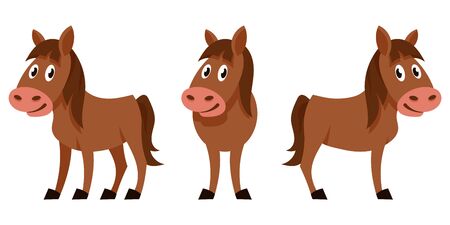 Foal in different poses. Farm animal in cartoon style.のイラスト素材