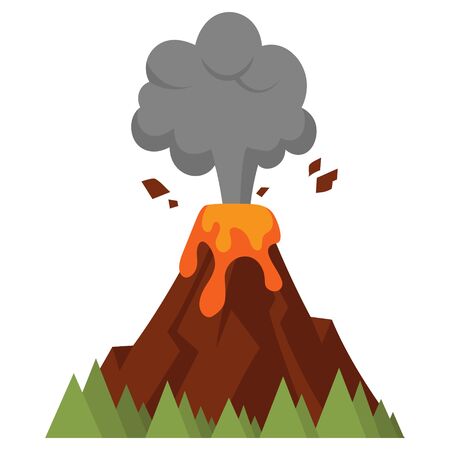 Illustration of eruption. Volcano in cartoon style isolated on white background.のイラスト素材