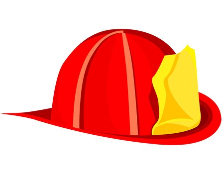 Firefighter helmet isolated on white background. Red fireman hat in cartoon style.のイラスト素材