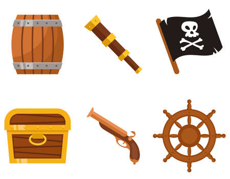 Set of pirate attributes. Marine objects in cartoon style.のイラスト素材