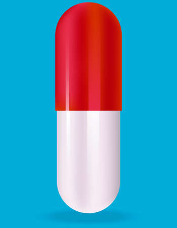 Red and white capsule. Pill in realistic style.のイラスト素材