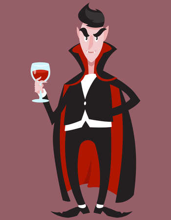Vampire holding glass of blood. Halloween character in cartoon style.のイラスト素材