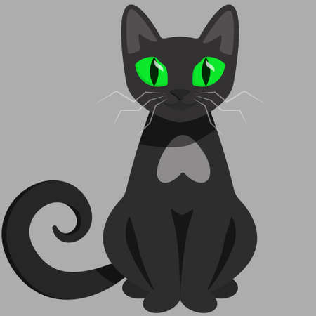 Sitting black cat. Halloween character in cartoon style.のイラスト素材
