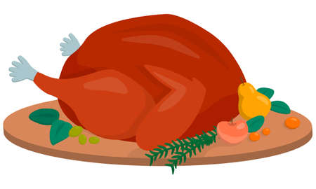 Traditional thanksgiving dish. Baked turkey in cartoon style.のイラスト素材