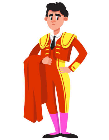 Standing serious bullfighter. Male character in cartoon style.のイラスト素材