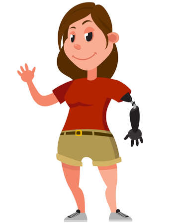Woman with prosthetic arm. Female character in cartoon style.のイラスト素材