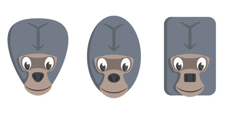 Set of cartoon gorillas. Different shapes of animal faces.のイラスト素材