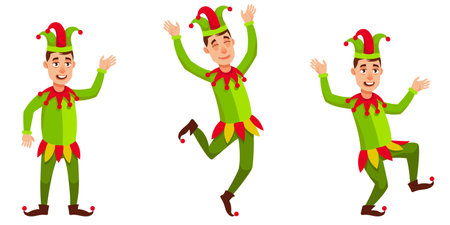 Jester in different poses. Male character in cartoon style.のイラスト素材