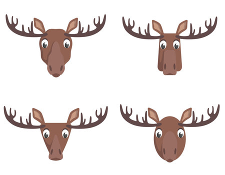 Set of cartoon moose. Different shapes of animal heads.のイラスト素材