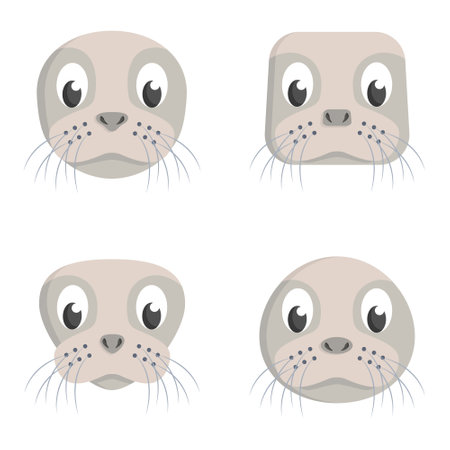 Set of cartoon seals. Different shapes of animal heads.のイラスト素材