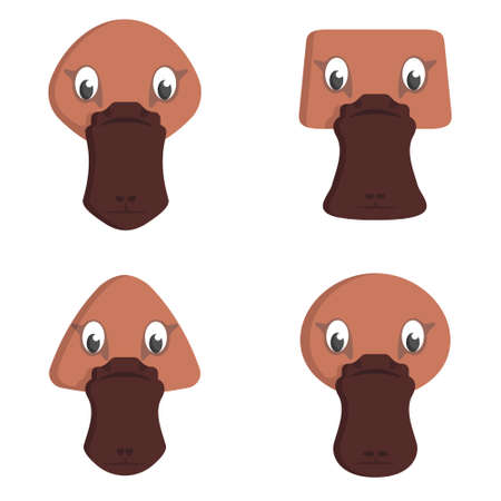 Set of cartoon platypuses. Different shapes of animal heads.のイラスト素材
