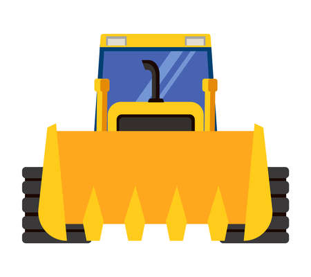 Bulldozer front view. Special machinery in cartoon style.