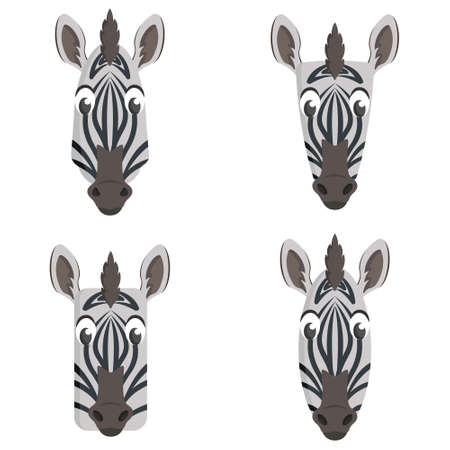 Set of cartoon zebras. Different shapes of animal heads.のイラスト素材