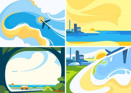 Collection of travel banners. Flyer templates in flat design.のイラスト素材