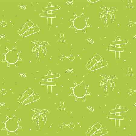Seamless pattern with suns and palms. Texture with travel elements in doodle style.のイラスト素材
