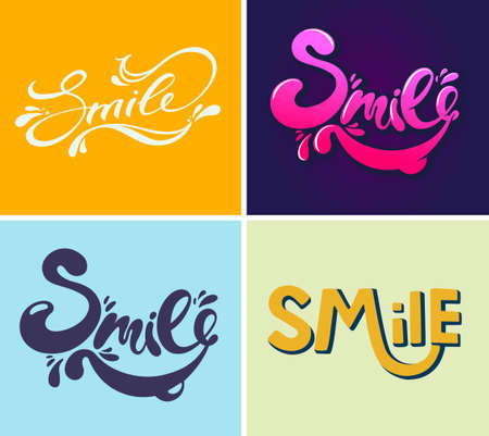 The word Smile lettering collection. Hand drawn calligraphy in different styles.のイラスト素材