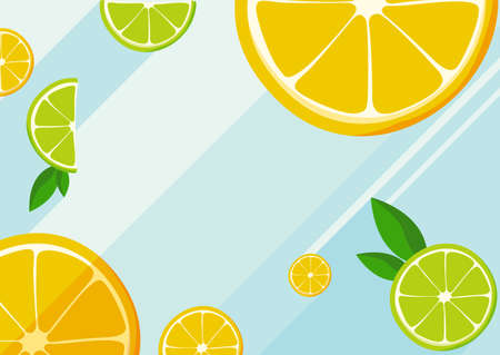 Banner template with slices of orange and lime. Citrus fruit concept art.のイラスト素材