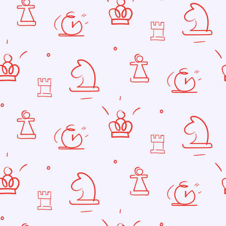 Seamless pattern with different chess pieces. Texture with chess elements in doodle style.