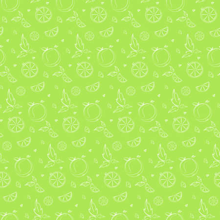 Seamless pattern with limes and leaves. Textures with citrus fruits in doodle style.