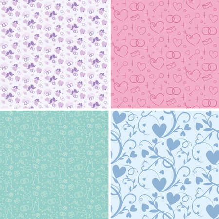 Set of seamless patterns with wedding symbols. Beautiful textures in different styles.のイラスト素材