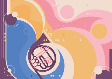 Abstract banner template with french horn. Flyer design for concert of classical music.のイラスト素材