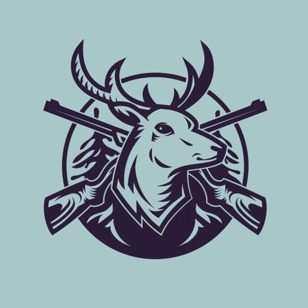 Deer head with rifles. Concept art of hunting in monochrome style.のイラスト素材