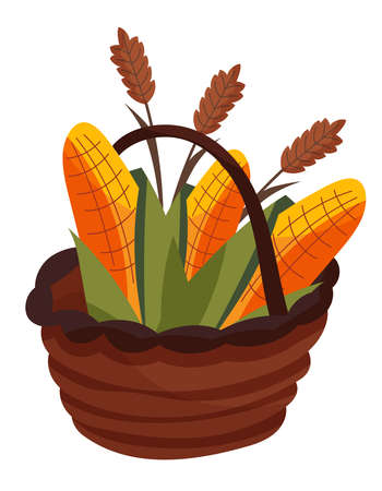 Basket of corn. Organic food in cartoon style.のイラスト素材