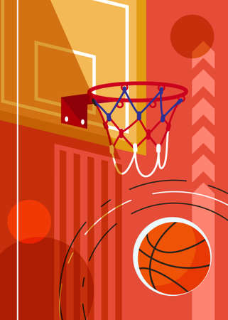 Basketball poster with backboard and ball. Sport placard design in flat style.のイラスト素材