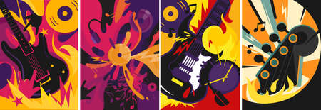 Collection of rock music posters. Placard designs in abstract style.のイラスト素材
