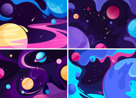Collection of space banners. Placard designs in abstract style.