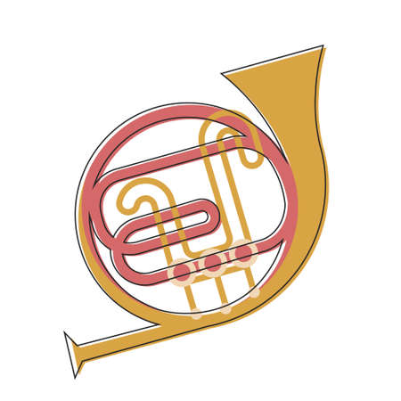 French horn in linear style. Classical music instrument.のイラスト素材