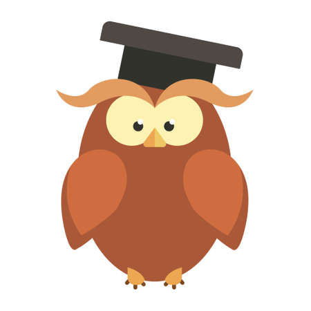 Owl wearing graduation cap. Bird in flat style.のイラスト素材
