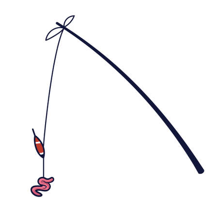 Float rod with bait. Fishing equipment in outline style.のイラスト素材