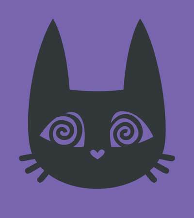 Hypnotizing cat face. Halloween character in black flat style.のイラスト素材