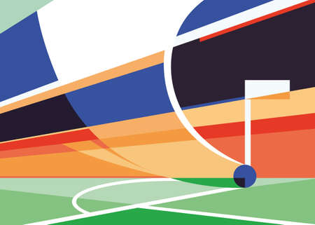 Creative soccer banner with corner kick. Placard design in abstract style.のイラスト素材