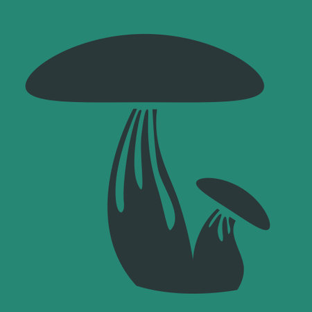 Two mushrooms in black flat style. Halloween design element.のイラスト素材