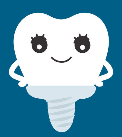 Dental implant in flat style. cute fantasy character.のイラスト素材