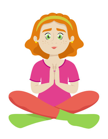 Woman doing yoga. Female character in cartoon style.のイラスト素材