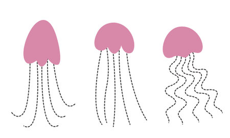 Set of abstract jellyfish. Beautiful underwater inhabitants.のイラスト素材
