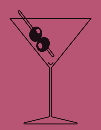Martini glass in outline style. Alcoholic beverage icon.のイラスト素材