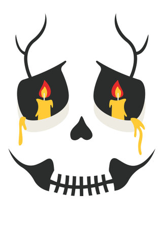 Poster in form of skeleton face. Halloween placard in flat style.のイラスト素材