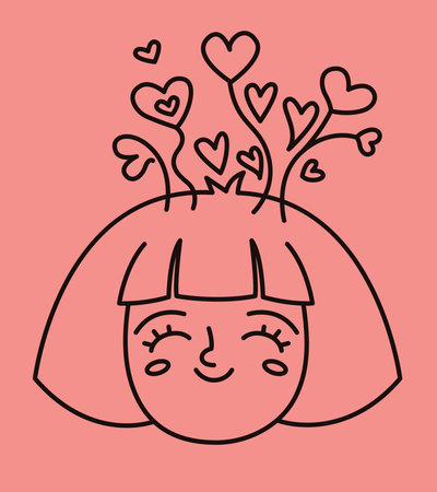 Woman portrait with loving mood. Female head in doodle style.のイラスト素材