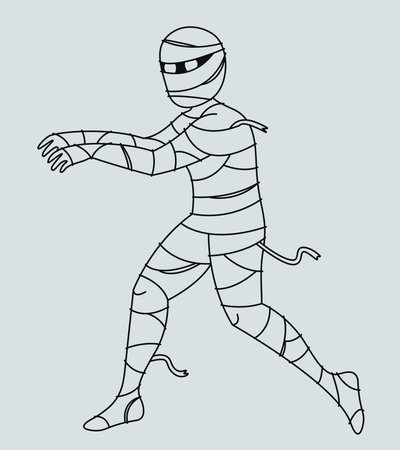 Walking mummy in outline style. Scary Halloween character.のイラスト素材