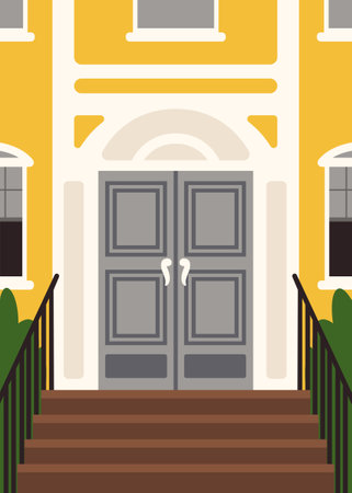 Front porch of apartment building. Architecture poster in flat style.のイラスト素材