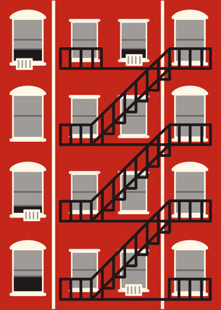 Apartment building with fire escape. Architecture poster in flat style.のイラスト素材
