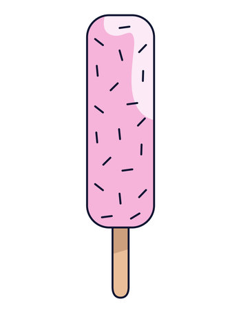 Pink ice cream with chocolate chips. Sweets in outline cartoon style.のイラスト素材