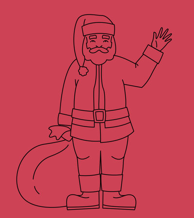 Santa Claus waving his hand. Christmas character in outline style.のイラスト素材
