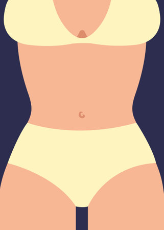 Summer poster with beautiful woman body. Beach poster in flat style.のイラスト素材